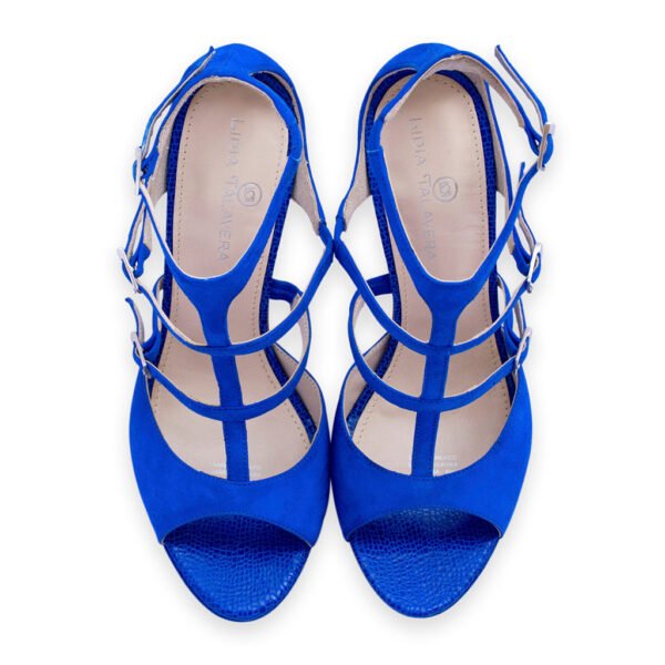blue ankle strap high heels for men and women
