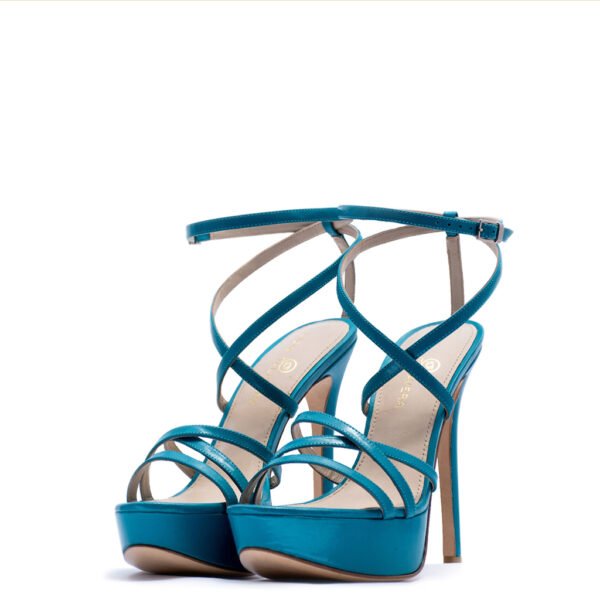 blue strappy platform heels for men and women