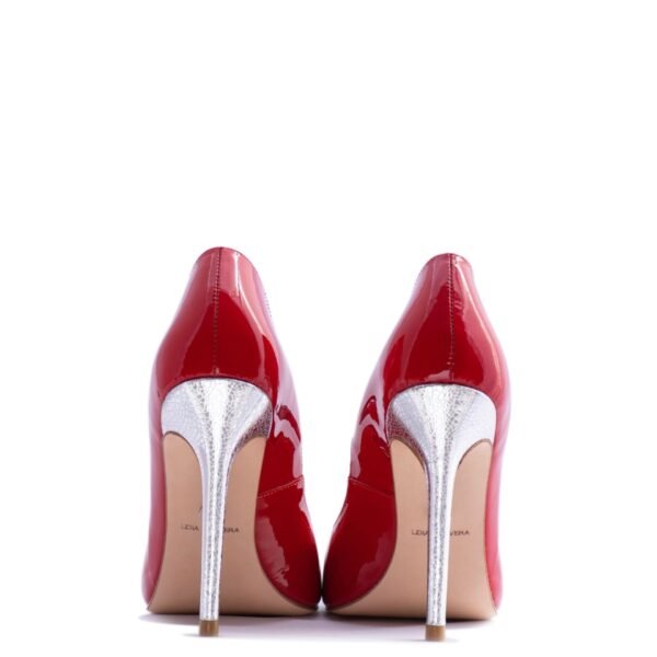 red and silver patent heels for men and women