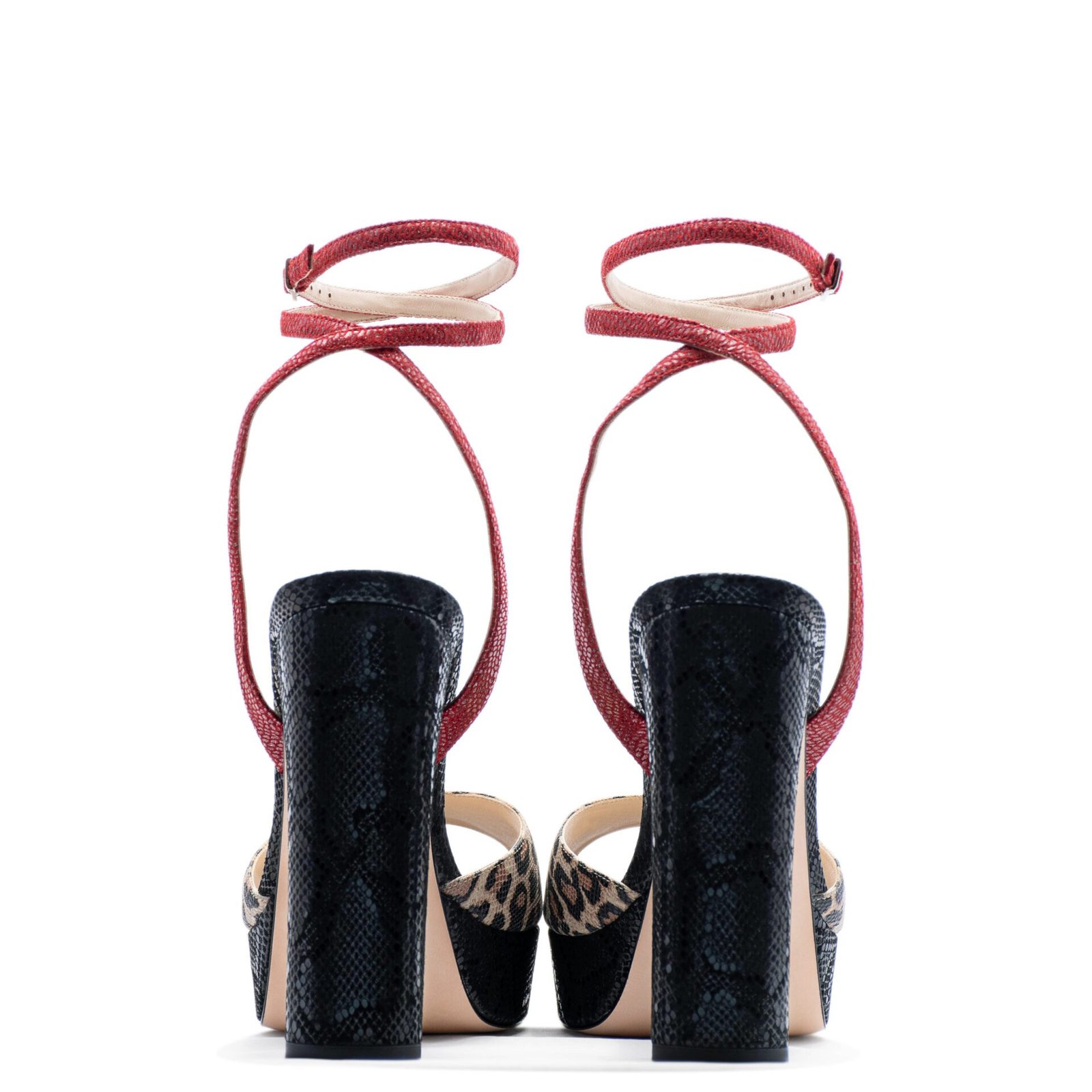Black, red and animal print sandal heels for men and women