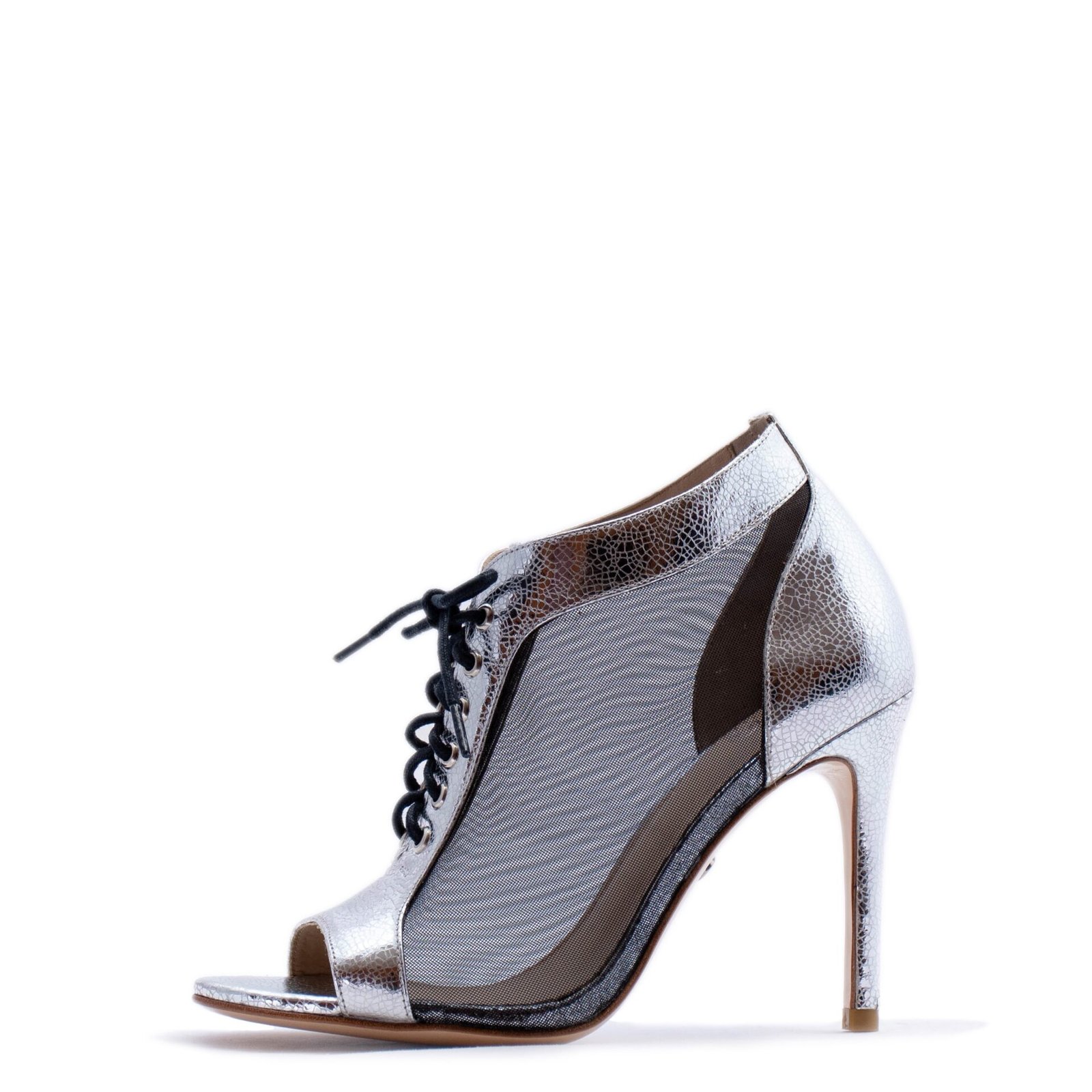 Silver & black open toe bootie heels for men & women