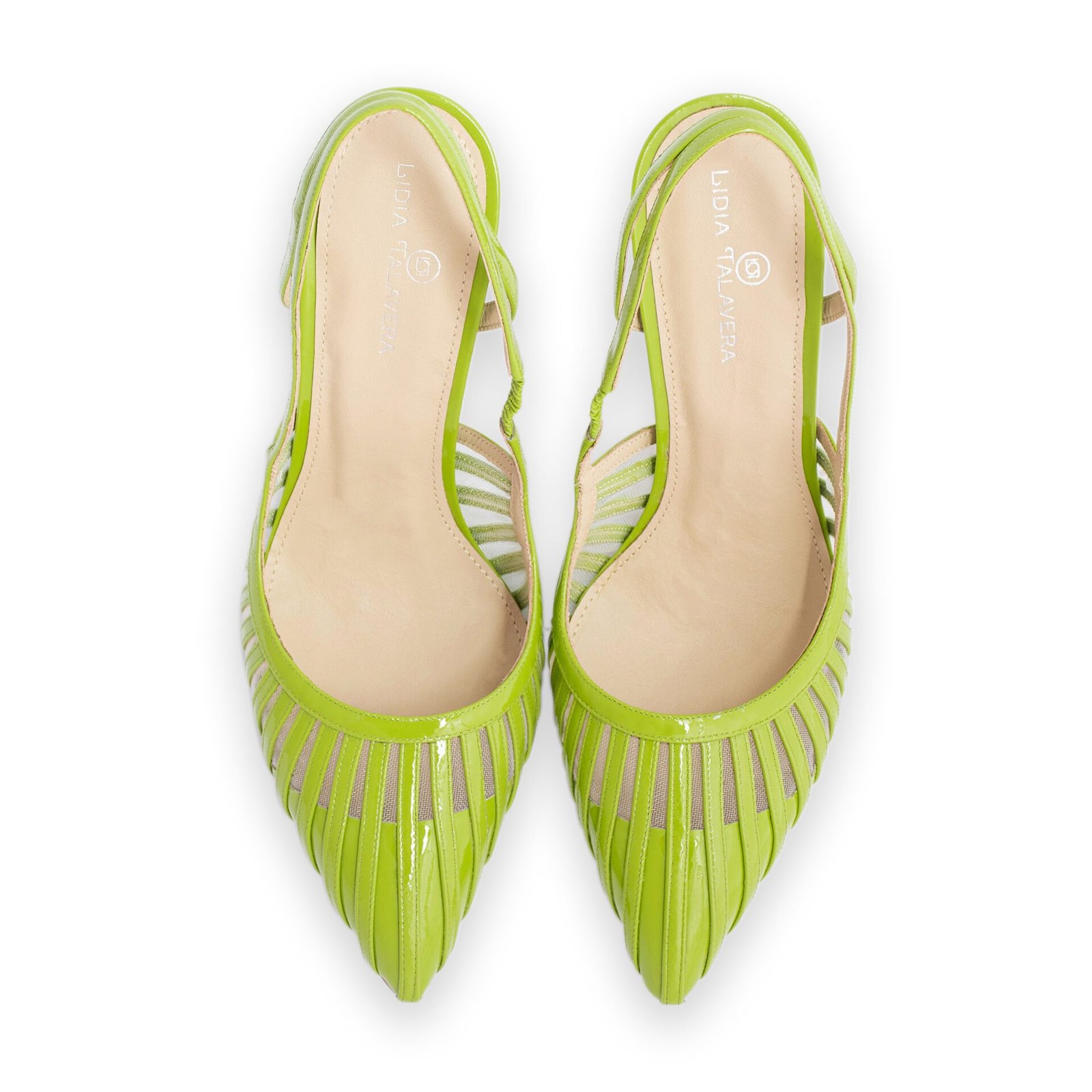 Green slingback pointed-toe bridal shoe