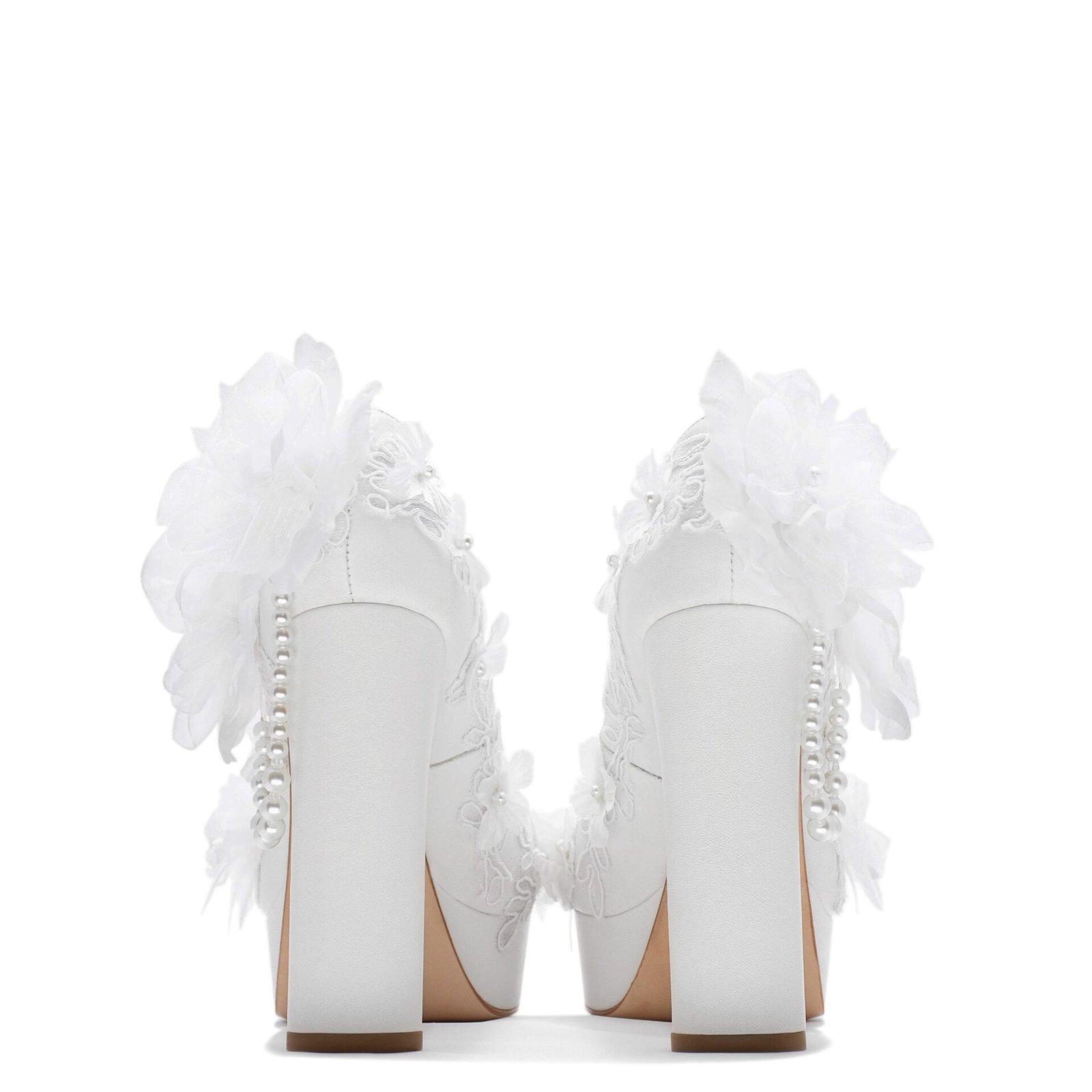 bride platform pump with lace and pearls