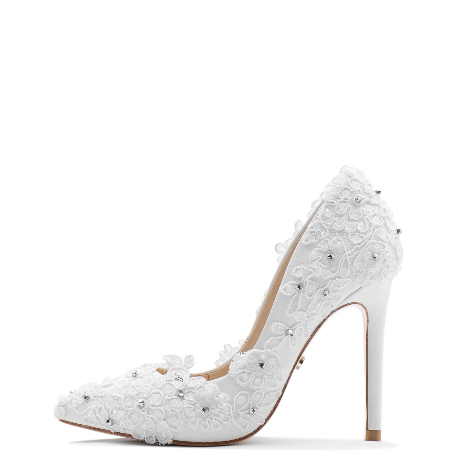 White wedding pump with lace & crystals