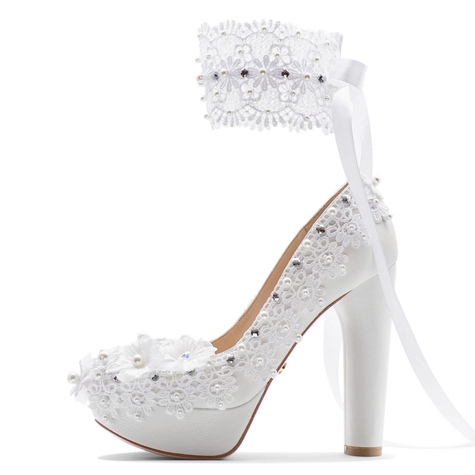 wedding shoes with lace and crystals