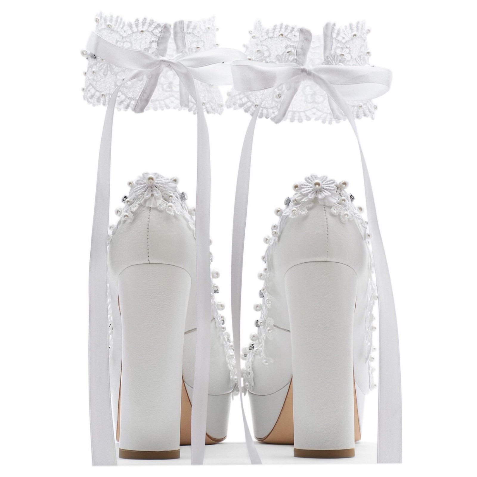 platform heels with lace & crystals