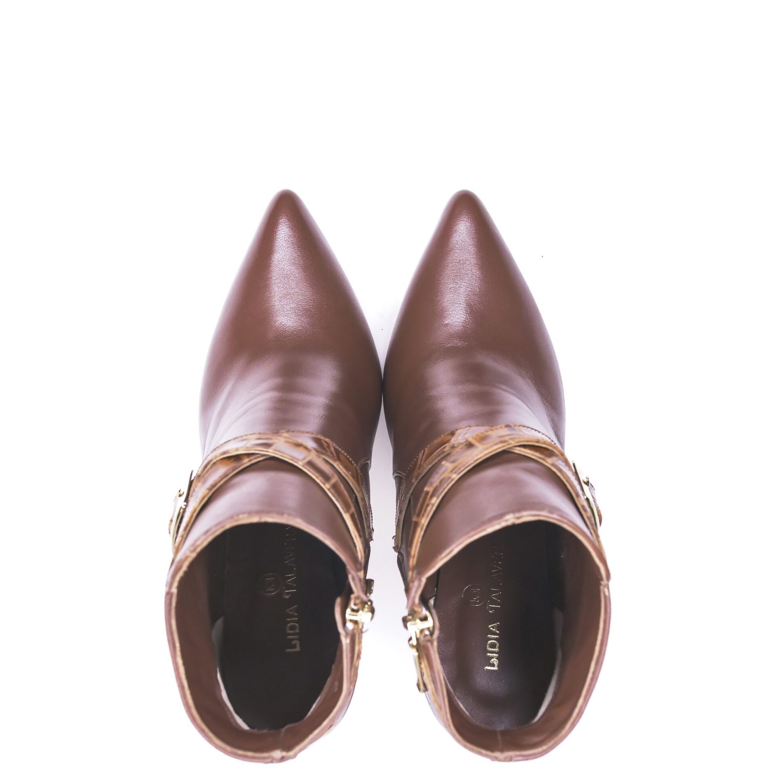 brown pointed-toe ankle boots