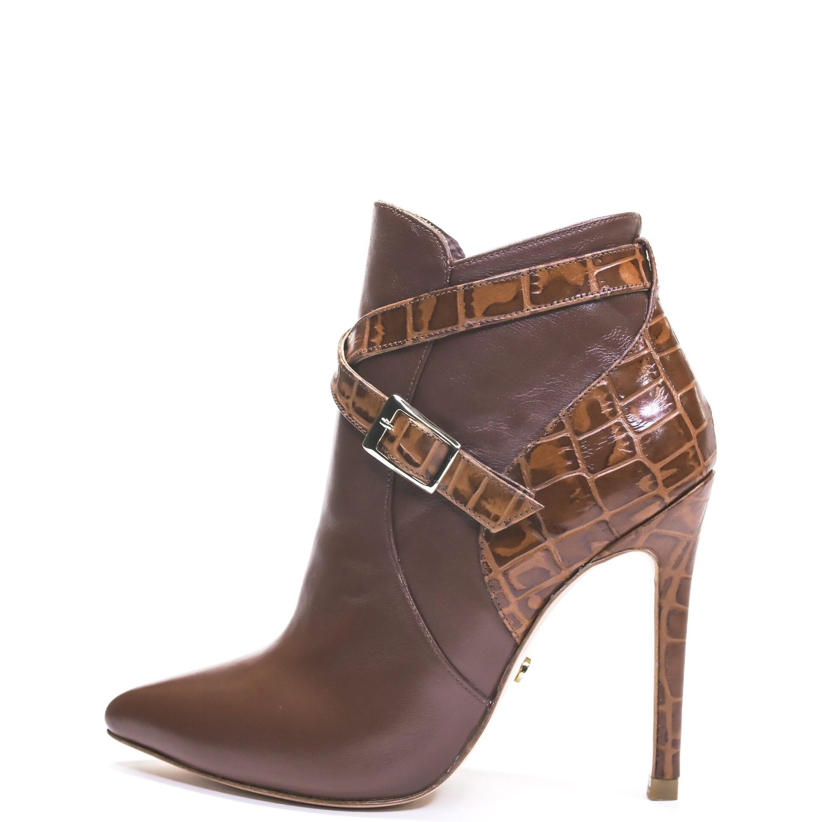 brown pointed-toe bootie