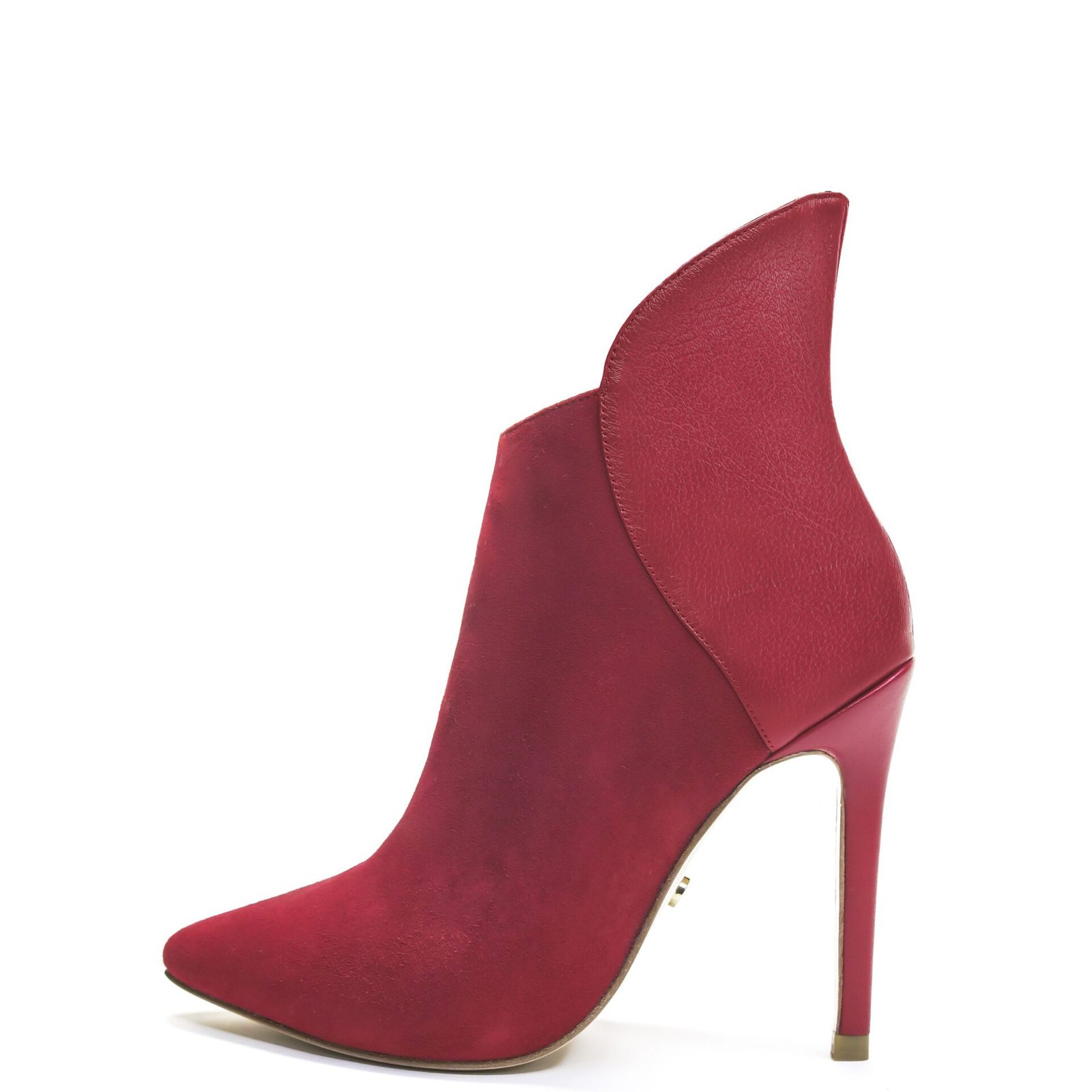 red ankle high heel bootie