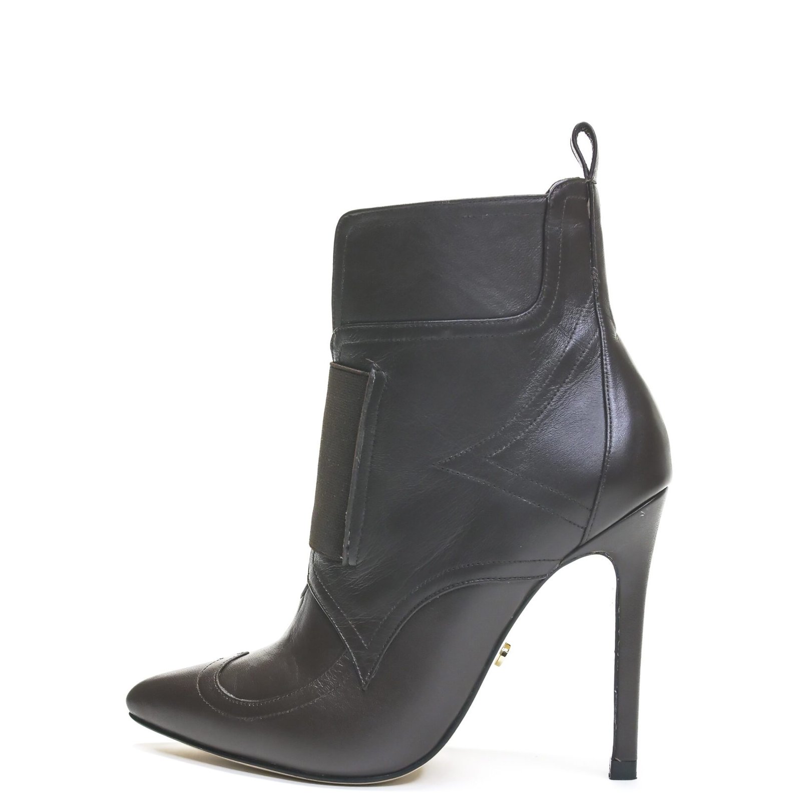 Brown pointed-toe ankle bootie
