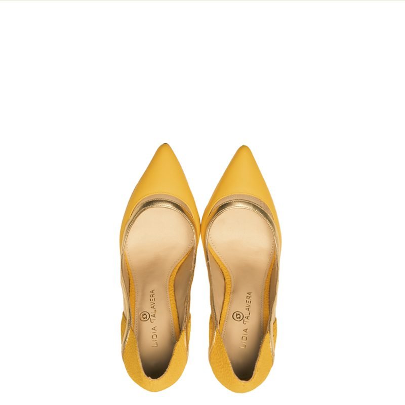 yellow wide high heels for men