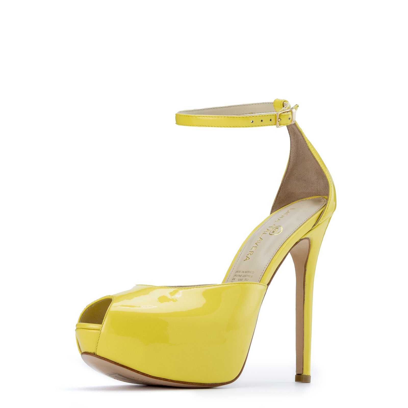 Yellow open toe heels