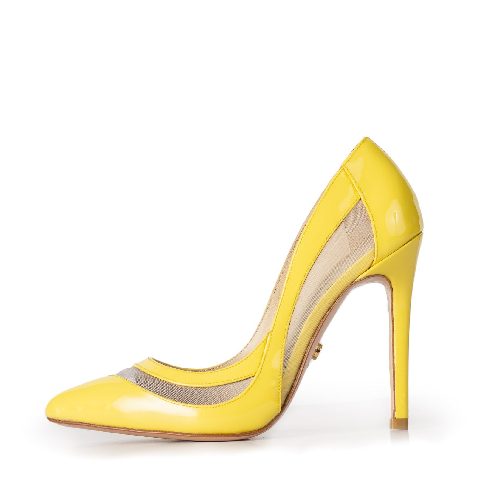 yellow heels with mesh